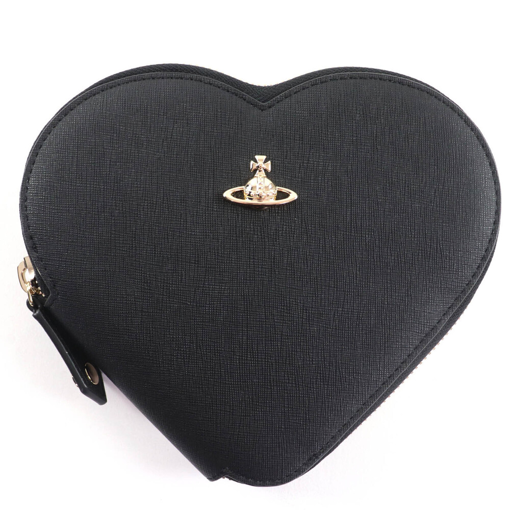 Vivienne Westwood SAFFIANO NEW HEART Orb clasp chain leather shoulder bag, bl...